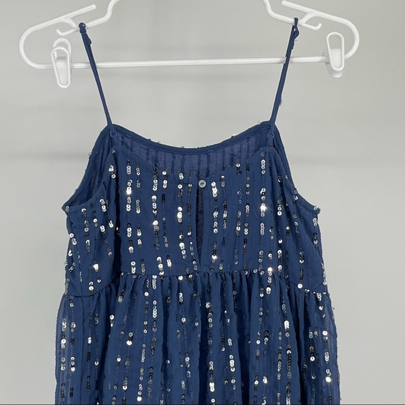 URBAN OUTFITTERS NWT HANNA EMBELLISHED SEQUIN BABYDOLL MINI BLUE SILVER DRESS XS - Picture 8 of 15